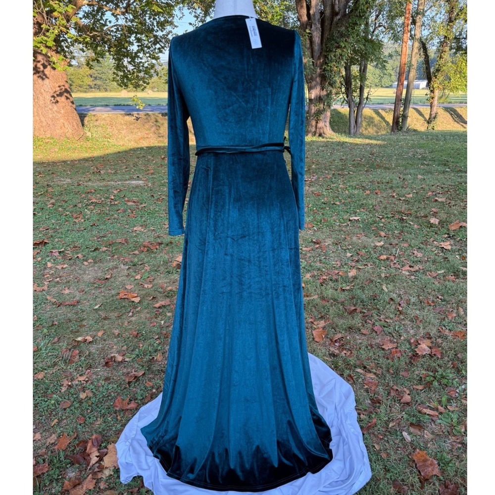 Baltic Born Esmerelda Velvet M Wrap Maxi Dress Jade Green Long Sleeve Gown NWT - Picture 3 of 10